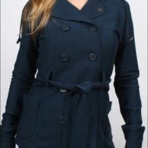 Obey Belted Coat in Navy Blue